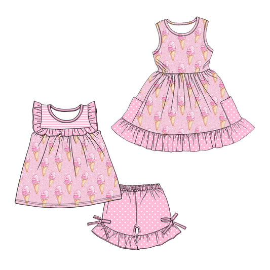 Custom moq 5 mix size Sibling Baby Girl's  pink sleeveless Top And Shorts Set Cute Dress for Summer