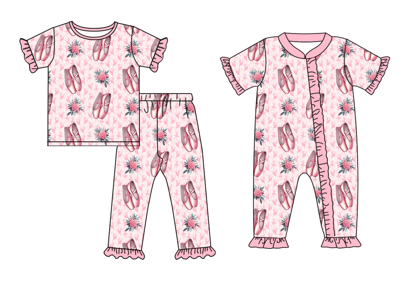 11.15 custom each style moq 5eta 4-6week Sibling Sister ballet shoes floral baby girls short sleeve sets and rompers match design