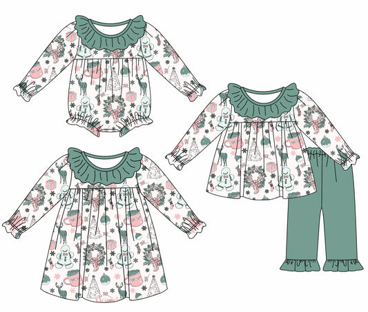 25.6.9 custom each style moq 5eta 4-6week Sibling Sisters Christmas gift baby girl long sleeve pants sets and dress and rompers match family design