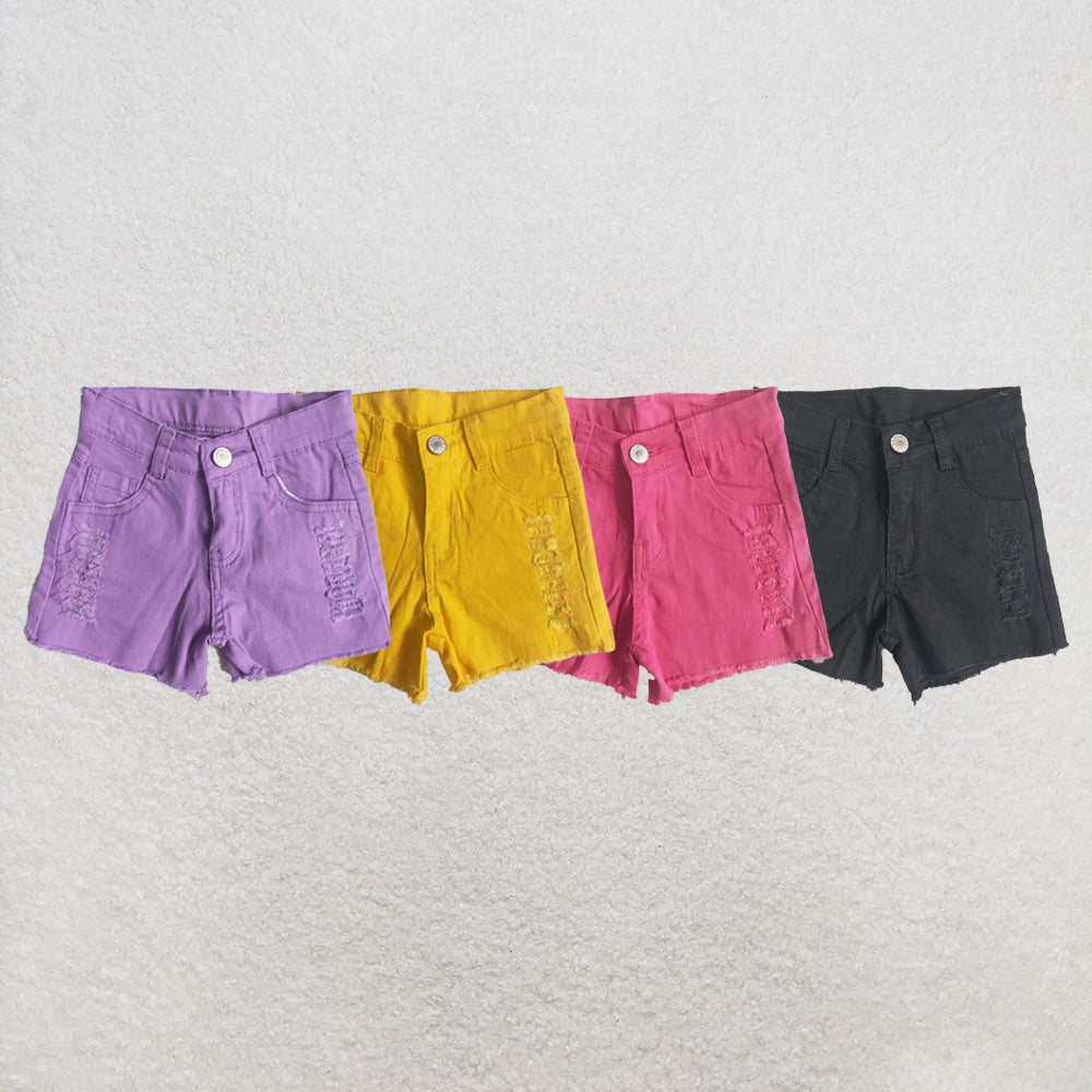 RTS NO MOQ Sibling Baby Girls mustard distressed denim shorts