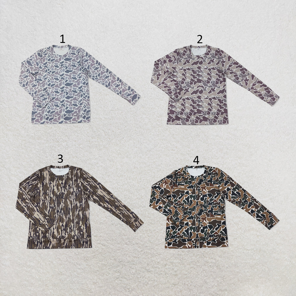RTS NO MOQ Sibling yoga fabric Adult Women Camo Print Long Sleeve Yoga Active Tee Top
