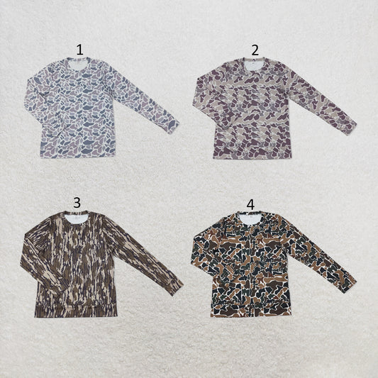 RTS NO MOQ Sibling yoga fabric Adult Women Camo Print Long Sleeve Yoga Active Tee Top