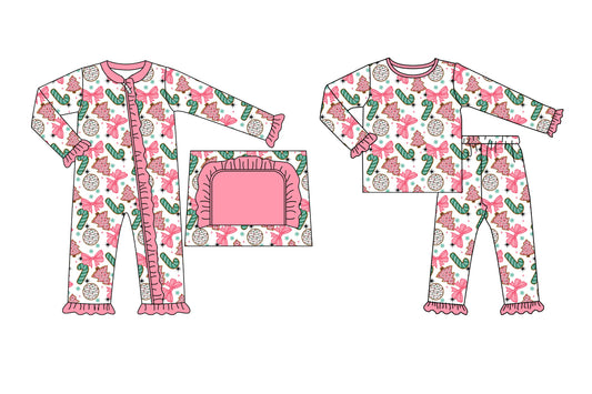 25.5.8 custom each style moq 5eta 4-6week Sibling Sisters christmas bow pink baby girl long sleeve pants sets and rompers match family design