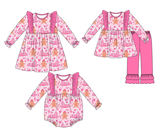 25.5.12 custom each style moq 5eta 4-6week Sibling Sisters Christmas baby girl long sleeve pants sets and dress and rompers match family design