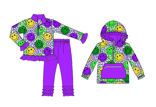 25.9.5 custom each style moq 5eta 4-6week Sibling Sisters smiley leopard baby girl long sleeve pants sets and top match family design