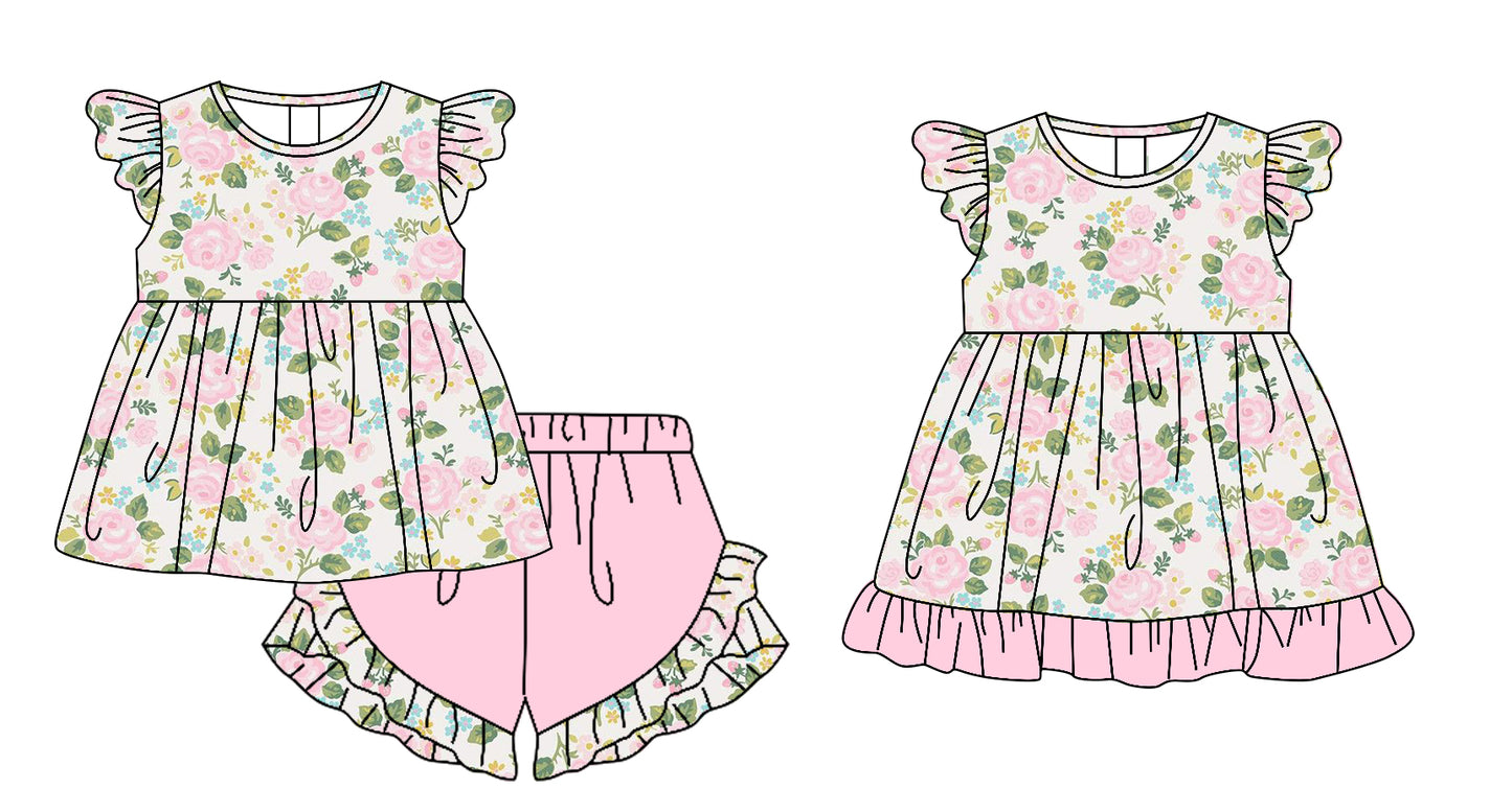 25.11.17 custom each style moq 5 eta 6-8week Sibling Sister floral baby girl short sleeve shorts sets and dress match design