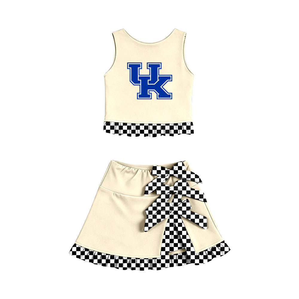 Custom moq 5 mix size summer teams Baby Girls Sleeveless Vest Top Bow Scallop Edge Skort Two Piece Yoga Active Clothes Sets