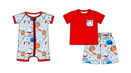 25.12.26 custom each style moq 5 eta 6-8week Sibling Sister baseball baby boy short sleeve shorts sets and romper match design