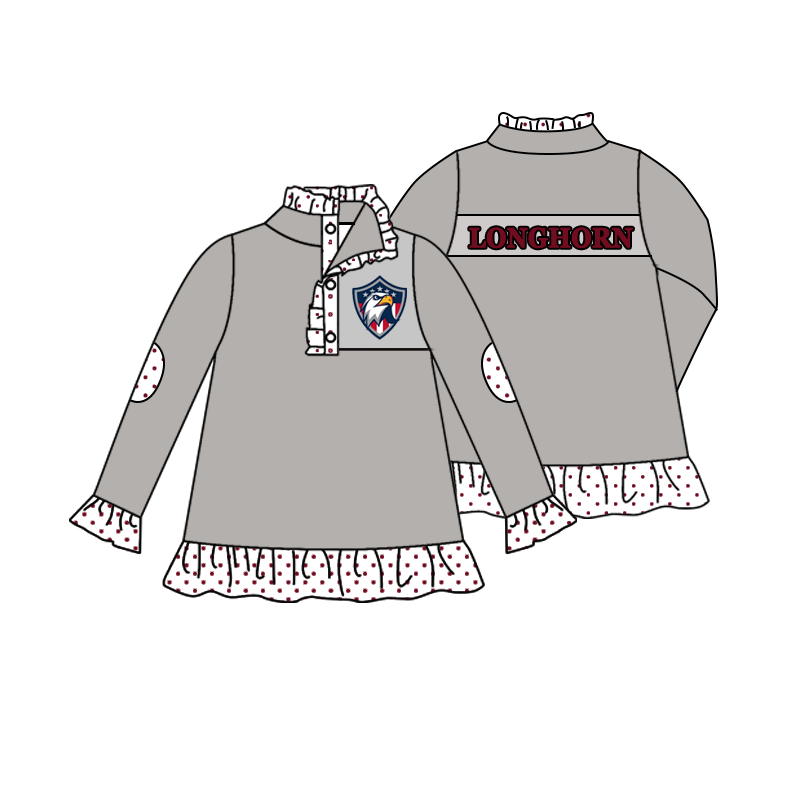 custom moq 5 mix size MSD071002 Baby Girls Long Sleeve Zip Front Pullover Casual Team Top