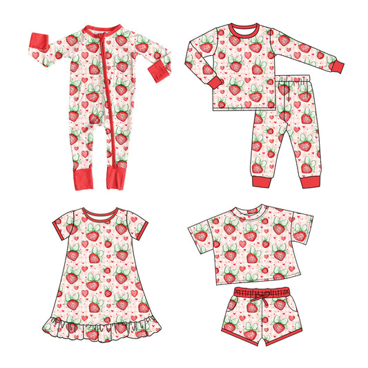 25.10.13 custom each style moq 5 eta 6-8week Sibling Sisters strawberry bow baby girl long sleeve pants sets and shorts sets and dress and rompers match family design