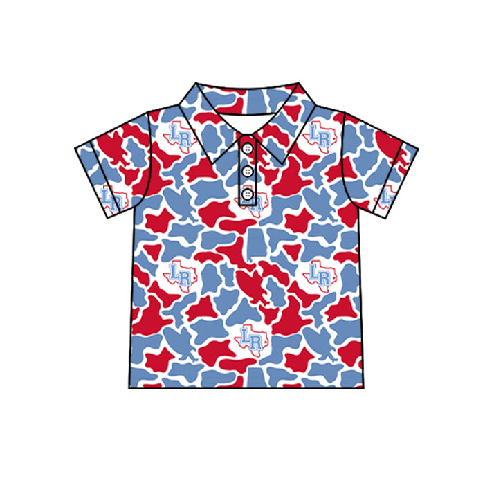 Custom moq 5 mix size summer teams Baby Boys Summer Short Sleeve Camouflage Button Down Polo Shirt
