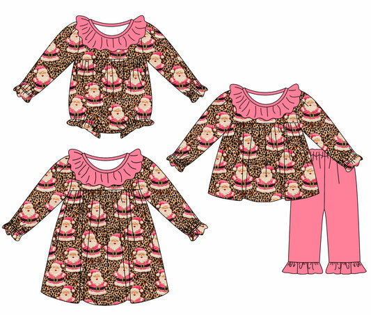 25.5.20 custom each style moq 5eta 4-6week Sibling Sisters Christmas leopard baby girl long sleeve pants sets and dress and rompers match family design