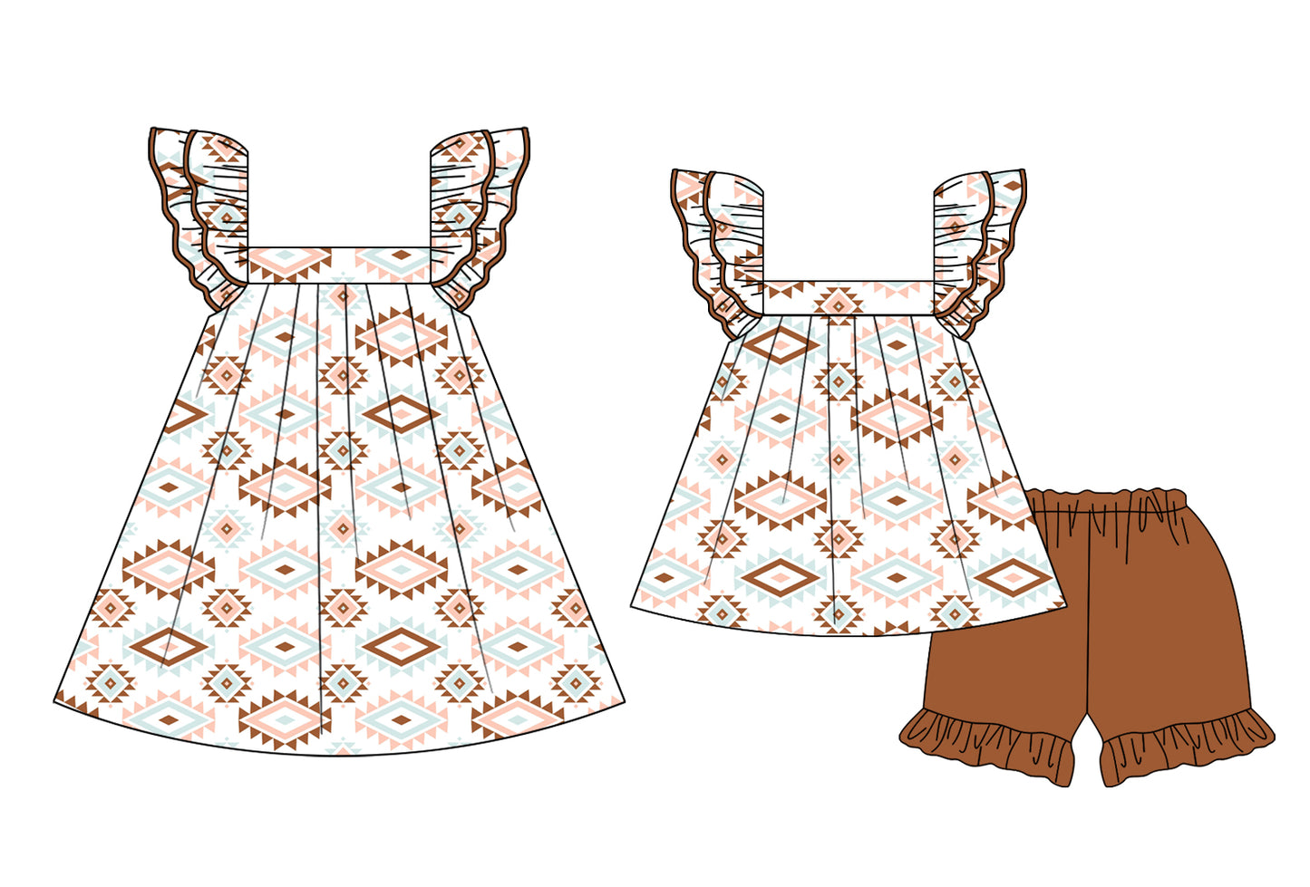 2.14 custom each style moq 5eta 4-6week Sibling Sister baby girl short sleeve shorts sets and dresses match design
