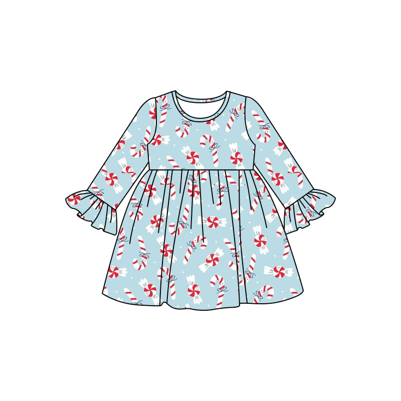 8.6  custom each style moq 5eta 4-6week baby girls clothes Christmas blue long sleeve dress