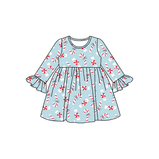 8.6  custom each style moq 5eta 4-6week baby girls clothes Christmas blue long sleeve dress