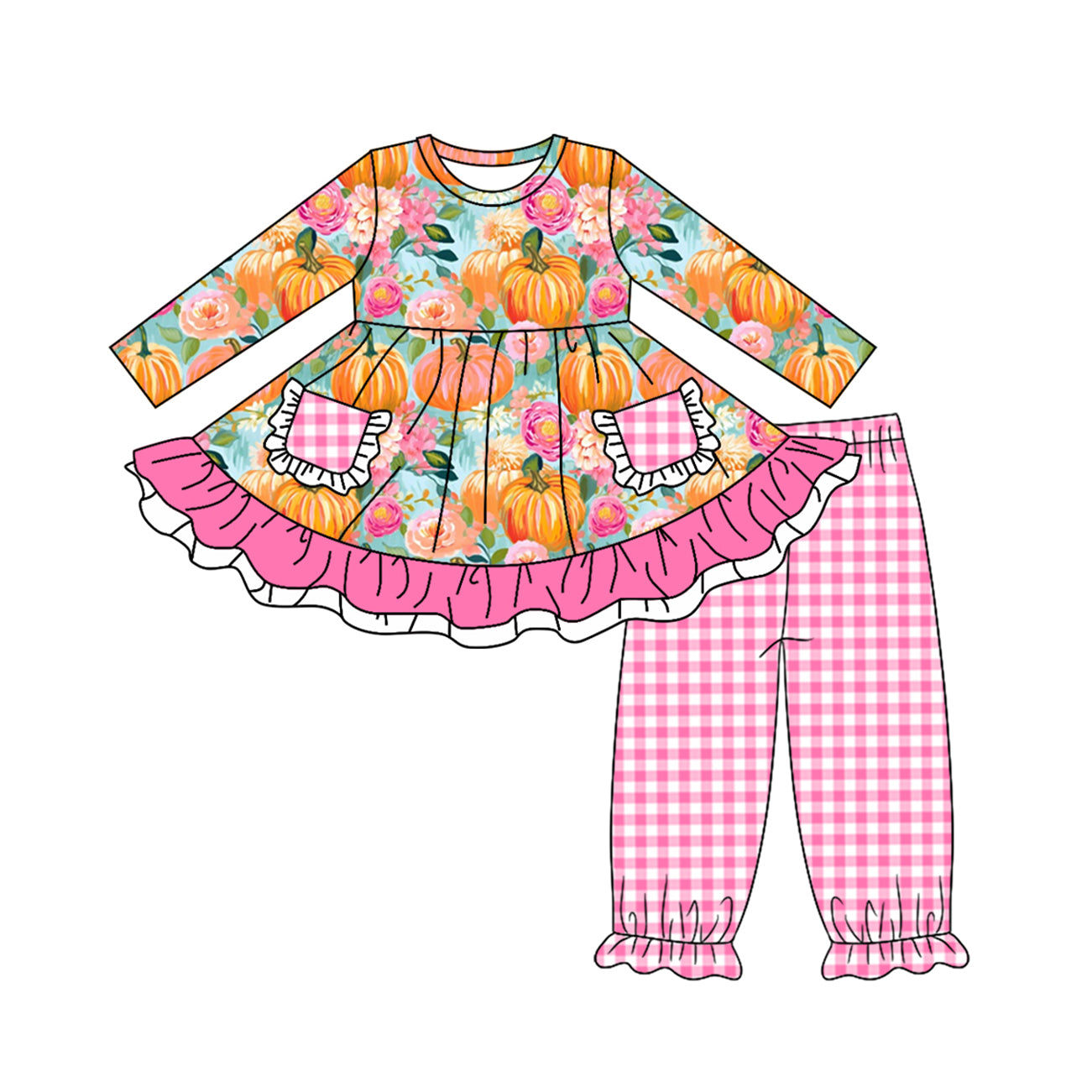 5.20custom each style moq 5eta 4-5week Sibling Sister Halloween pumpkin print pink girls outfits and baby romper and dress match family design