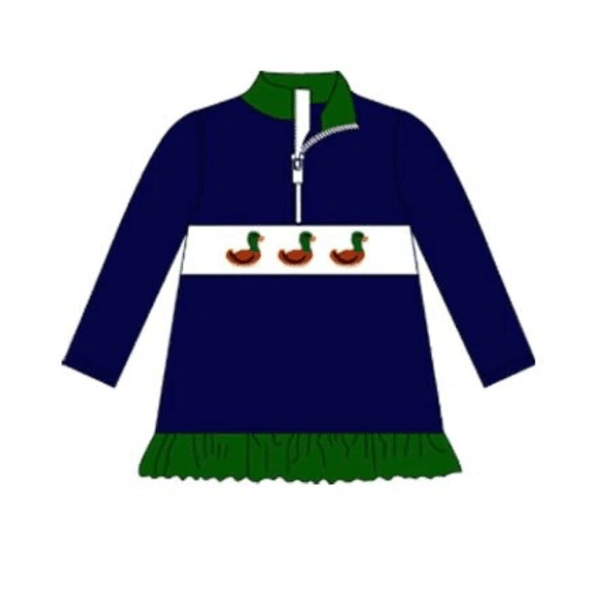 5.20custom each style moq 5eta 4-5week Sibling Sister duck print blue and green long sleeve match family design