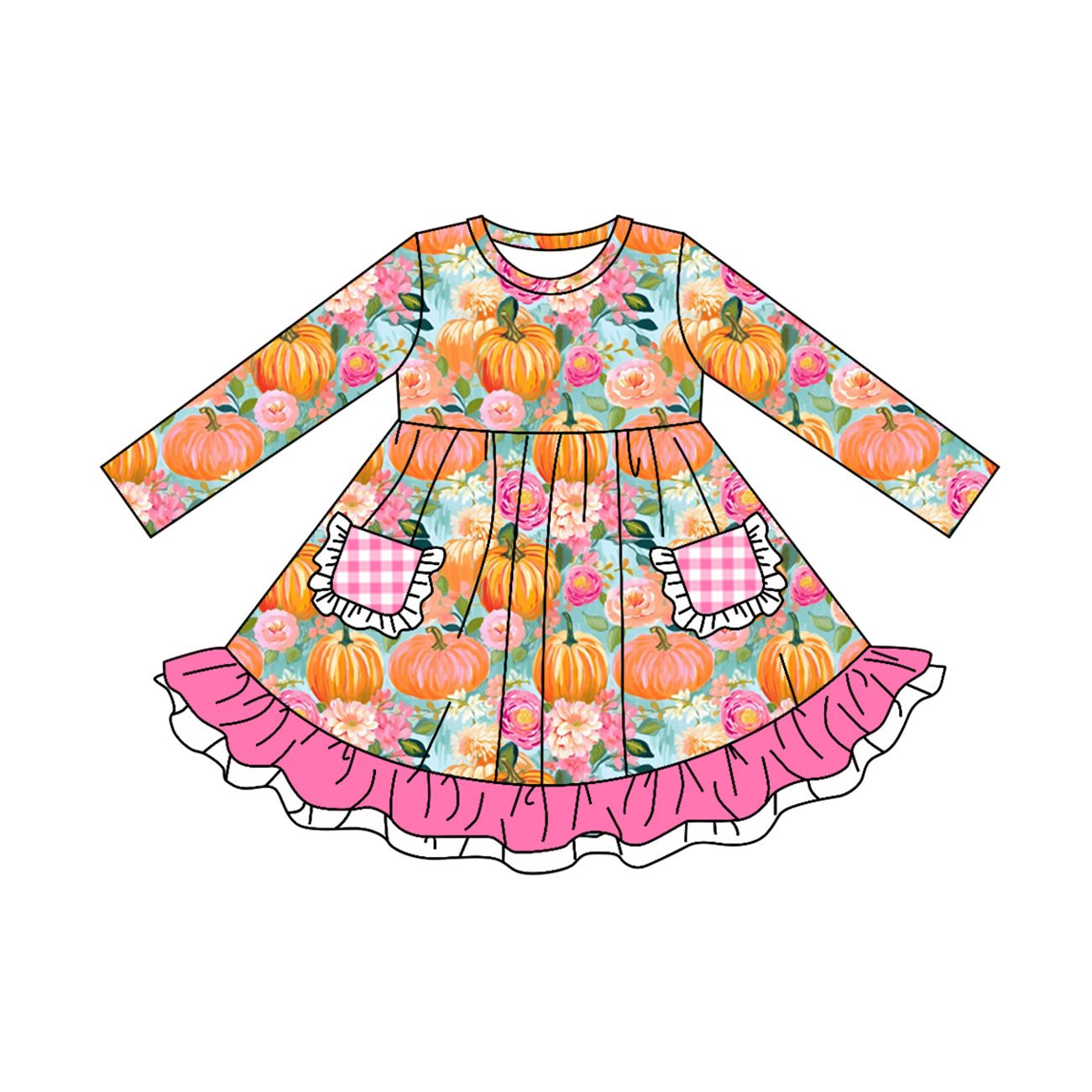 5.20custom each style moq 5eta 4-5week Sibling Sister Halloween pumpkin print pink girls outfits and baby romper and dress match family design