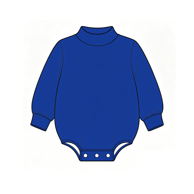Custom moq 5 boys Blank Cotton Jumpsuit Royal Blue Long-sleeve high-neck Jumpsuit