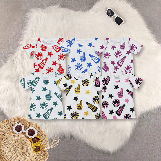 RTS NO MOQ Sibling baby girl clothes cheers short-sleeved tops