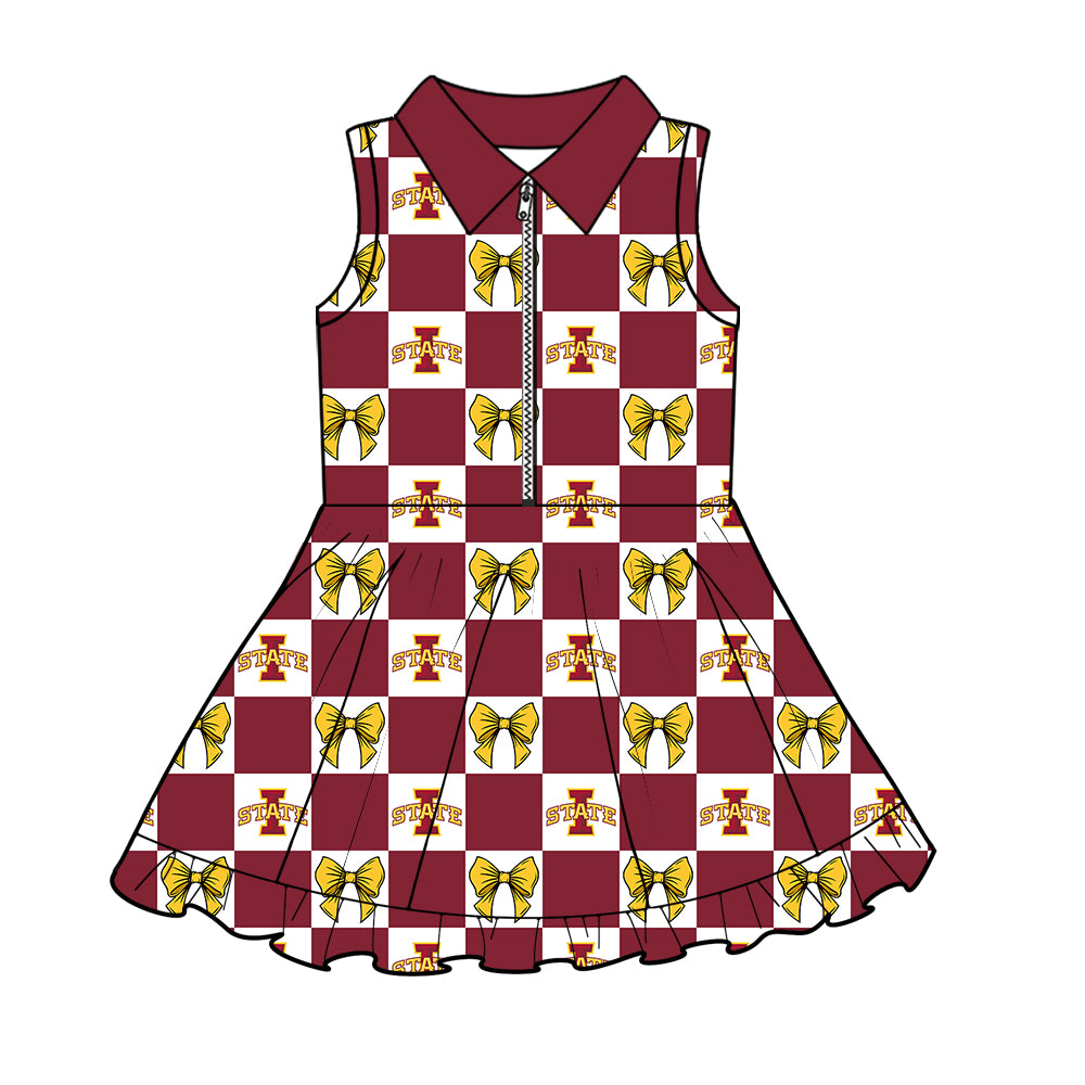 Custom moq 3 or 5 mix size milk silk summer teams baby girl clothes bow dark red sleeveless dress-26.1.24