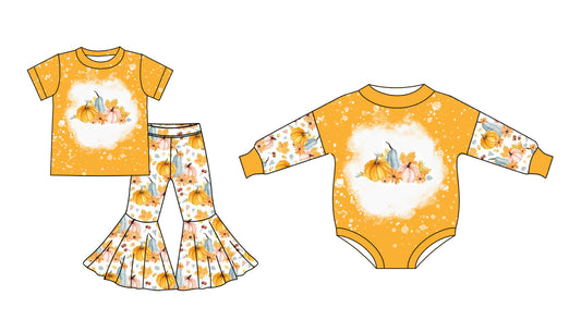 25.5.7 custom each style moq 5eta 4-6week Sibling Sister pumpkin baby girl short sleeve pants sets and rompers match family desigm
