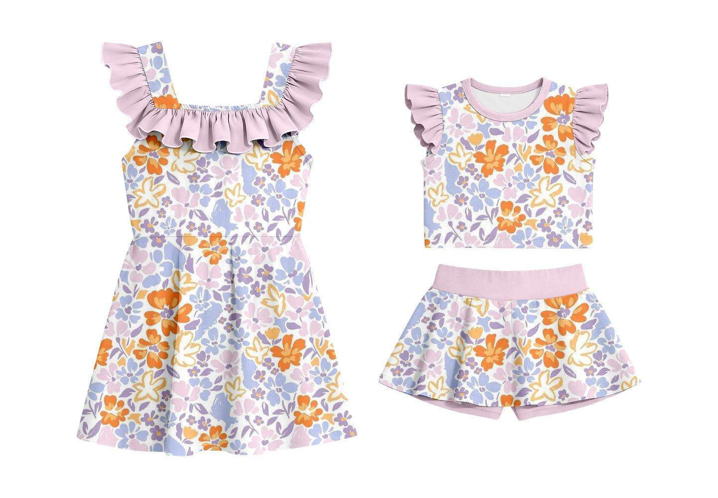 Custom moq 5 mix size Sibling Baby Girl Floral Print Sleeveless Top And Shorts Set Dress Cute Summer Outfit