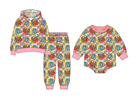 25.7.2 custom each style moq 5eta 4-6week Sibling Sisters turkey baby boy long sleeve pants sets and rompers match family design