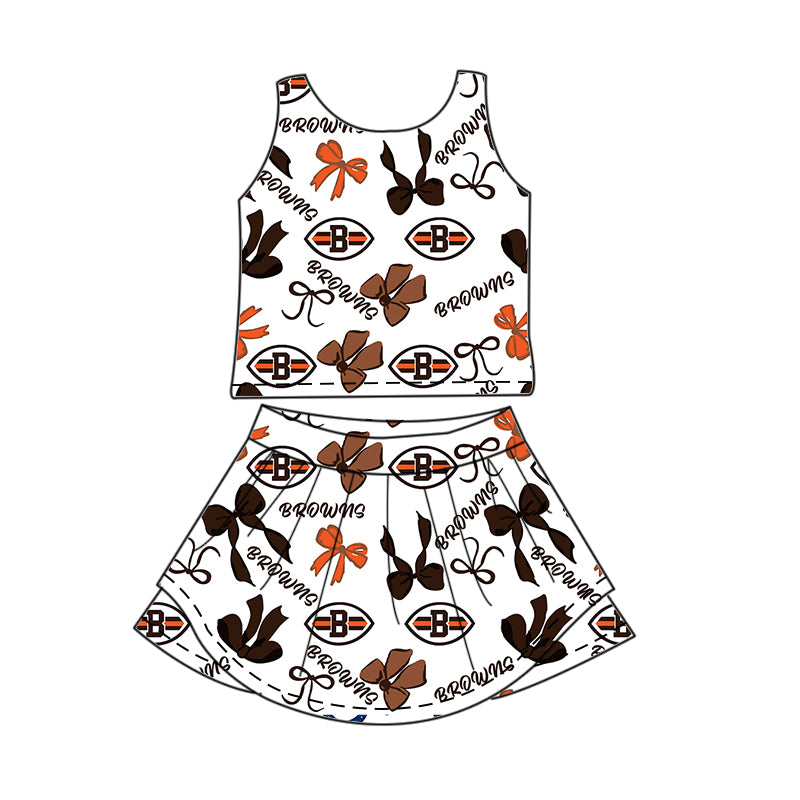 Custom moq 5 mix sizes summer teams baby girls clothes team brick red short sleeve skirts shorts sets 1 and skirts sets 2 and dress 1 and dress 2 and dress 3 and dress 4-25.6.5