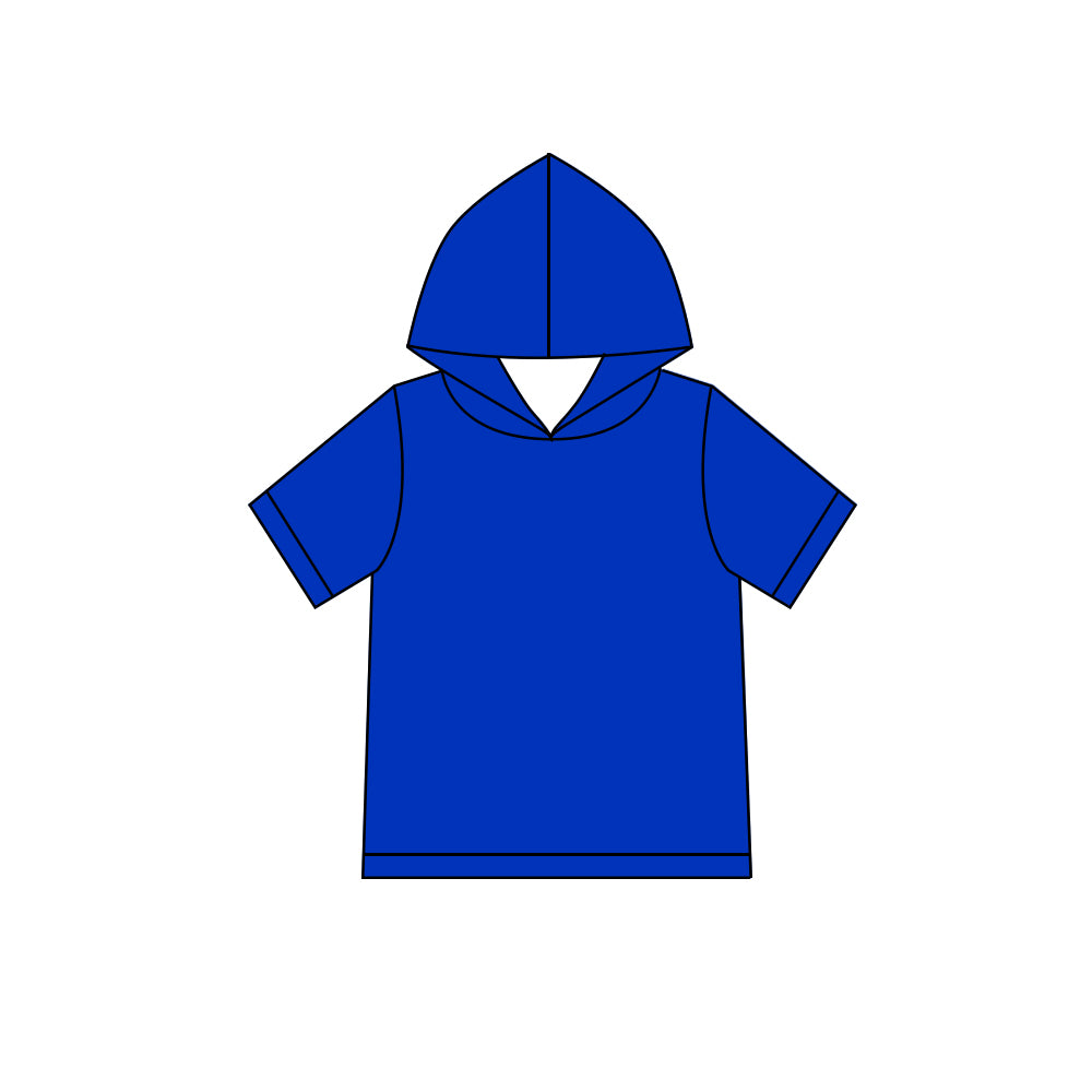 Custom moq 5 boys Blank Cotton Short Sleeve Hooded Top Royal Blue Short Sleeve Hooded Top