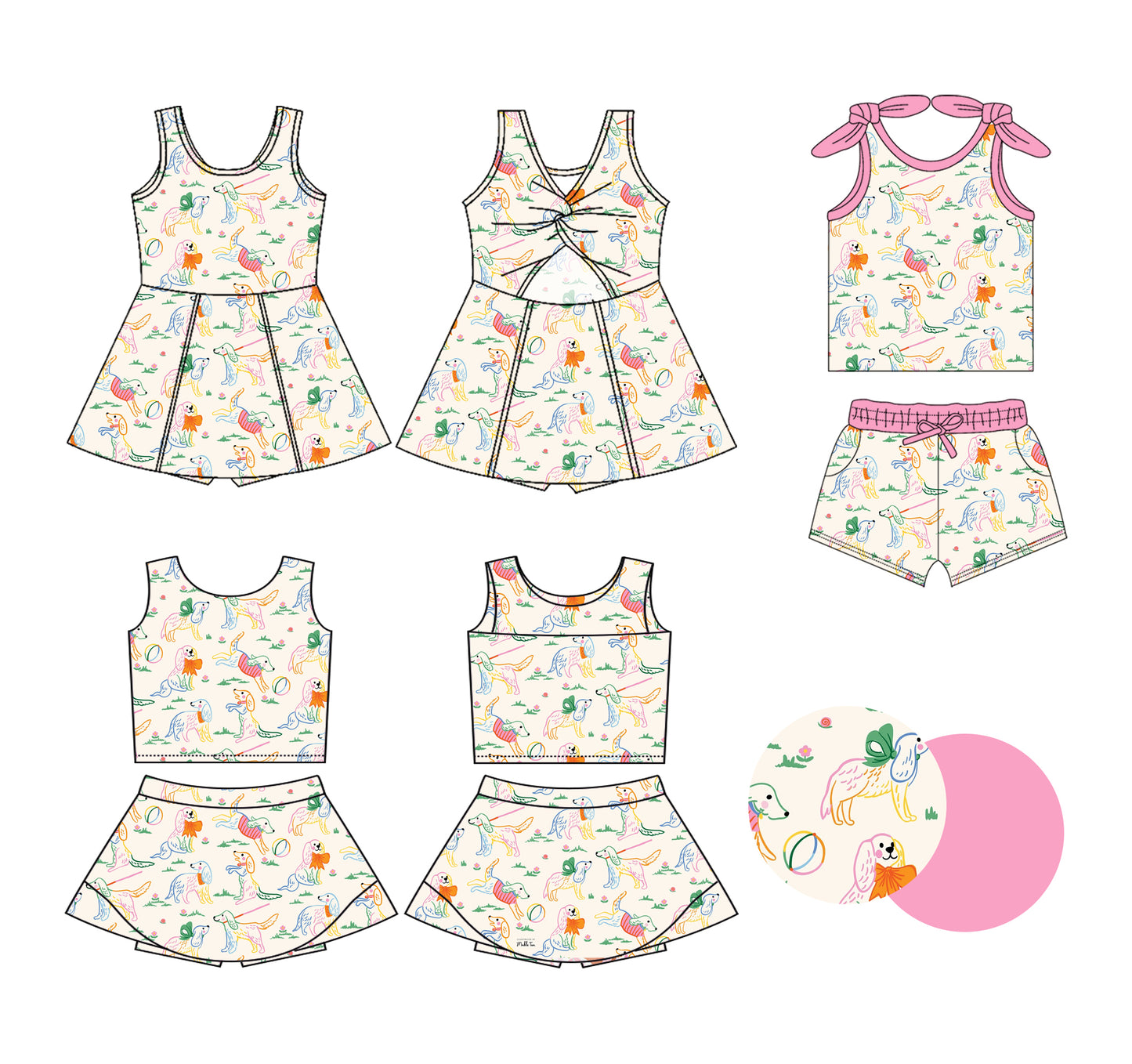 25.6.25 custom each style moq 5eta 4-6week Sibling Sister dog baby girl short sleeve shorts sets and skirts sets and dress match design
