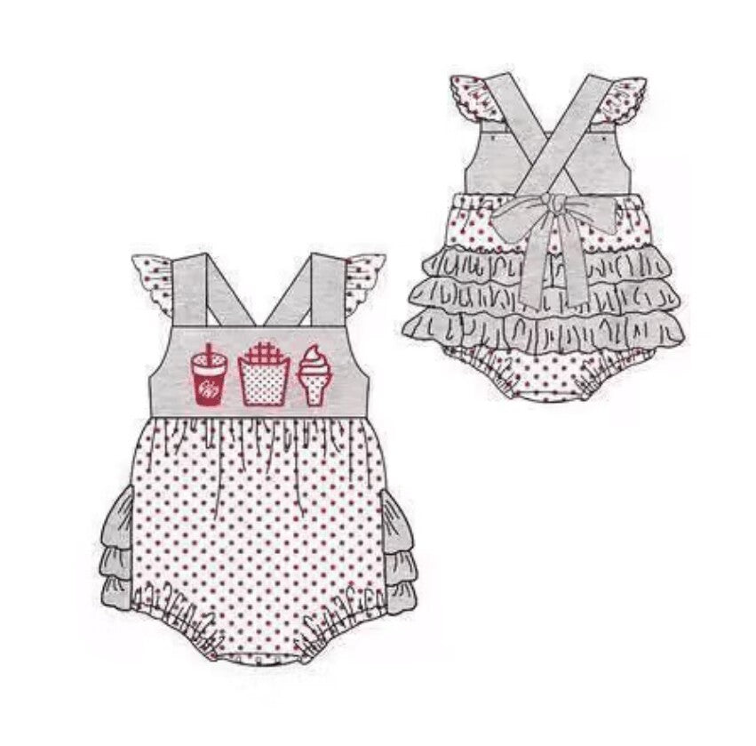 5.18custom each style moq 5eta 4-5week Sibling Sister Drink popcorn ice cream print gray polka dots and red plaid girls and boys outfits and baby romper match family design