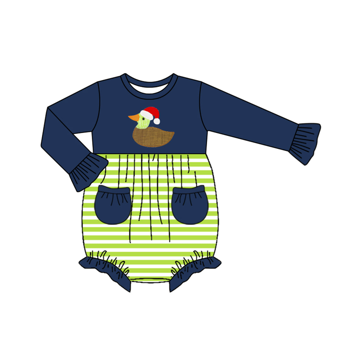 6.1 custom each style moq 5eta 4-6 week Sibling Sister Christmas duck navy blue girls outfits and romper match family design