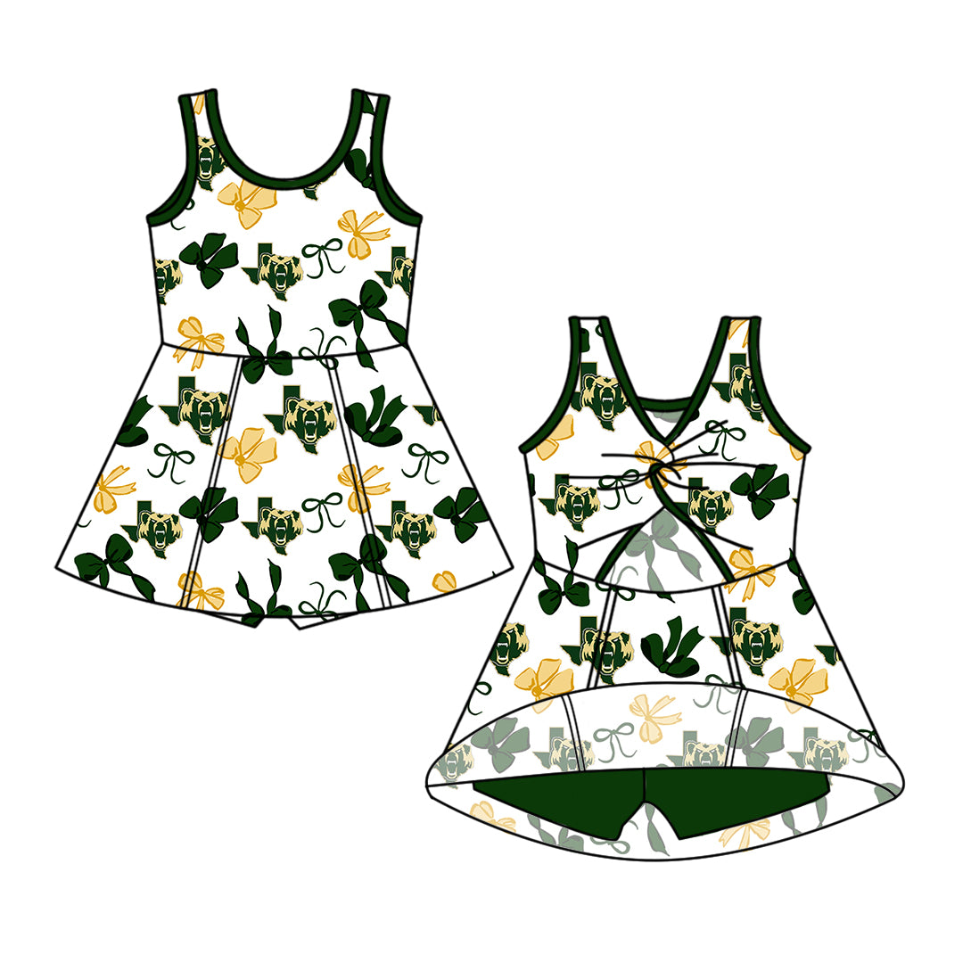 Custom moq 5 mix size milk silk summer teams Baby Girls Bow Sleeveless Yoga Active Knee-Length Dresses