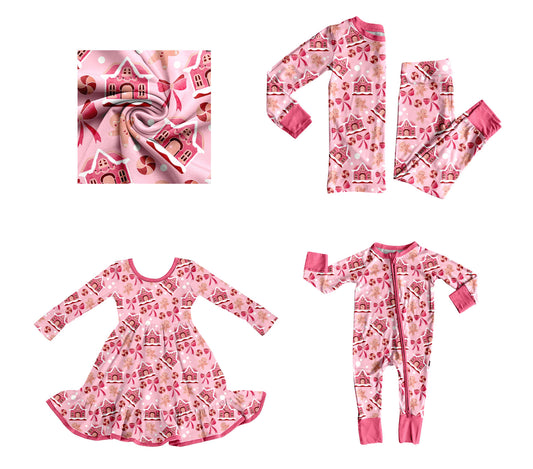 25.8.28 custom each style moq 5eta 4-6week Sibling Sisters Christmas house baby girl long sleeve pants sets and dress and rompers match family design
