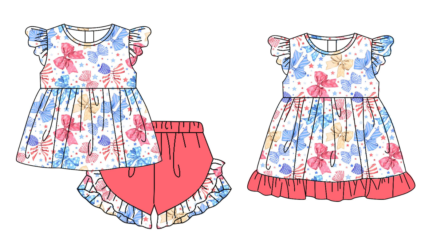 25.11.18 custom each style moq 5 eta 6-8week Sibling Sister bow baby girl short sleeve shorts sets and dress match design