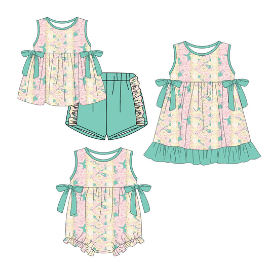 25.12.17 custom each style moq 5 eta 6-8week Sibling Sister floral baby short sleeve shorts sets and romper and dress match design