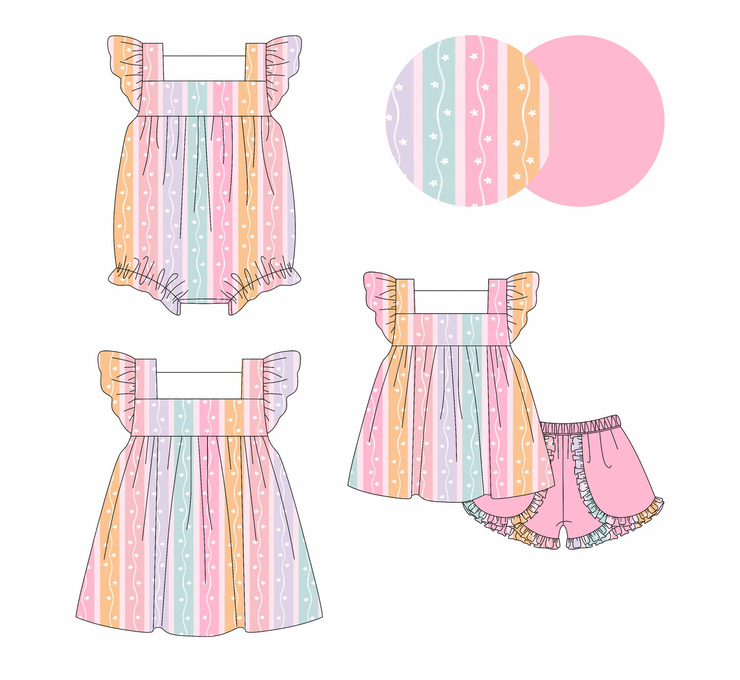 4.4 custom each style moq 5eta 4-6week Sibling Sisters baby girl short sleeve shorts sets and dress and rompers match family design