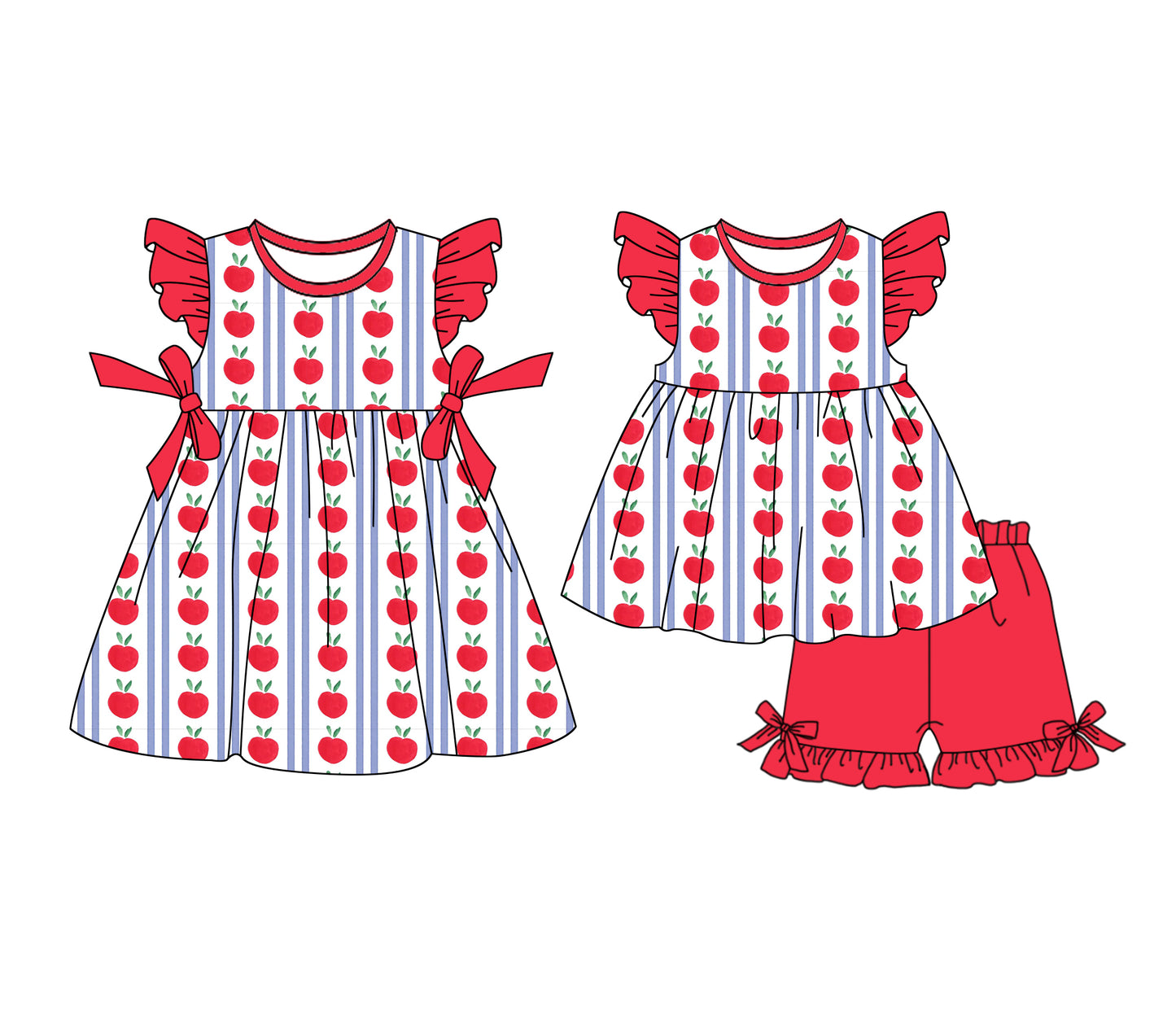 25.12.18 custom each style moq 5 eta 6-8week Sibling Sister apple baby short sleeve shorts sets and dress match design