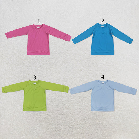 RTS NO MOQ Sibling cotton yoga fabric Baby Girls' Solid Color Crew Neck Long Sleeve Yoga Shirt