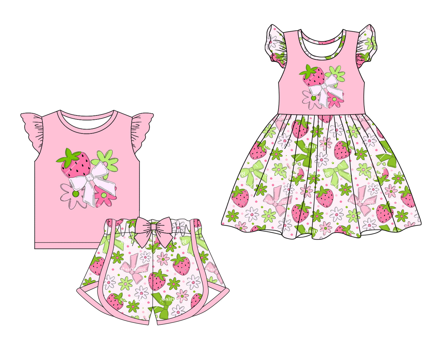 25.11.13 custom each style moq 5 eta 6-8week Sibling Sister strawberry floral baby short sleeve shorts sets and dress match design