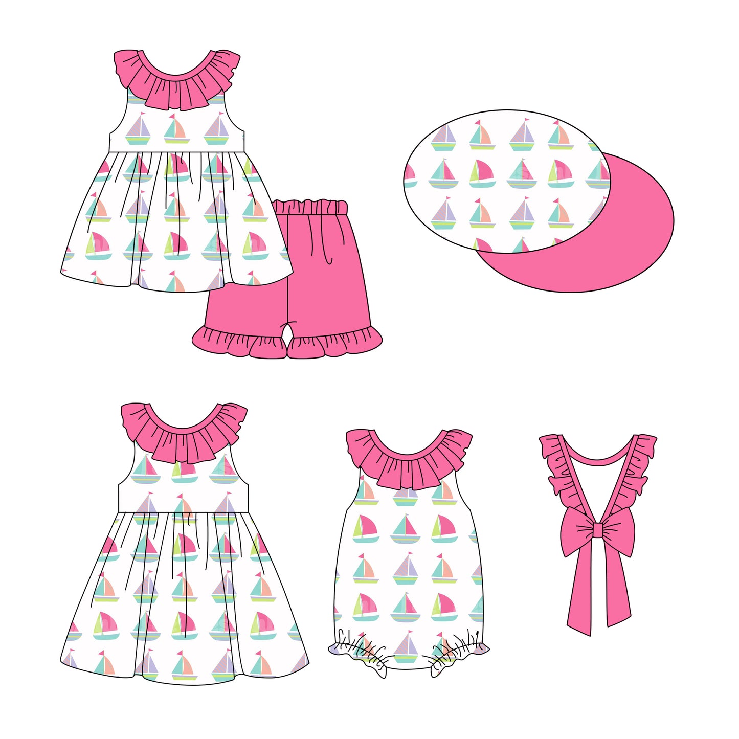 3.10 custom each style moq 5eta 4-6week Sibling Sisters bow baby girl short sleeve shorts sets and dress and rompers match family design