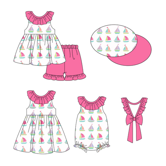 3.10 custom each style moq 5eta 4-6week Sibling Sisters bow baby girl short sleeve shorts sets and dress and rompers match family design