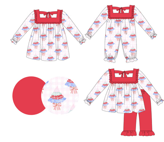 25.6.13 custom each style moq 5eta 4-6week Sibling Sisters Christmas trees bow baby girl long sleeve pants sets and dress and rompers match family design