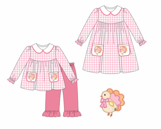 25.5.30 custom each style moq 5eta 4-6week Sibling Sisters turkey pink baby girl long sleeve pants sets and dress match family design