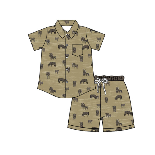 4.8 Custom moq 5 mix size Baby Boy Short-Sleeved Button-Down Top with Pockets And Shorts Set