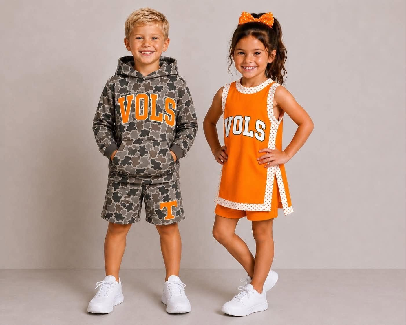 (Preorder new) No moq Baby Kids Camouflage Print Long Sleeve Hooded Top Shorts Set Orange Yoga Split Skirt Separate Shorts Set