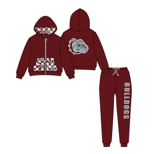 Custom moq 5 mix size eta 6-8weeks milk silk summer teams brick red baby girl clothes hooded long sleeve pants sets-25.9.11