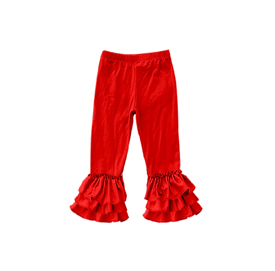 custom moq 5 girls icing cotton pants Bright Red three-tiered ruffled trousers