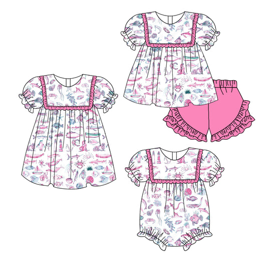 2.17 custom each style moq 5eta 4-6week Sibling Sisters baby girl short sleeve shorts sets and dress and rompers match family design